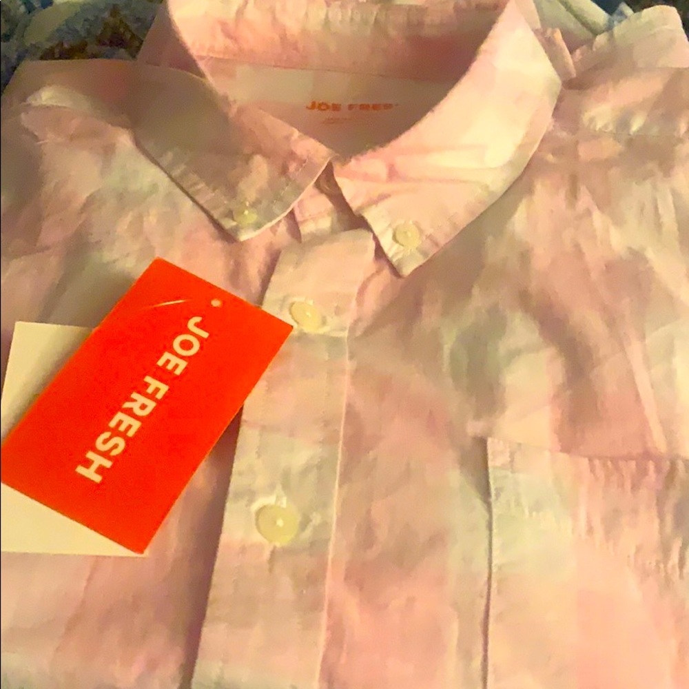 Joe Fresh Shirt Button Front Long Sleeve PinkWhite